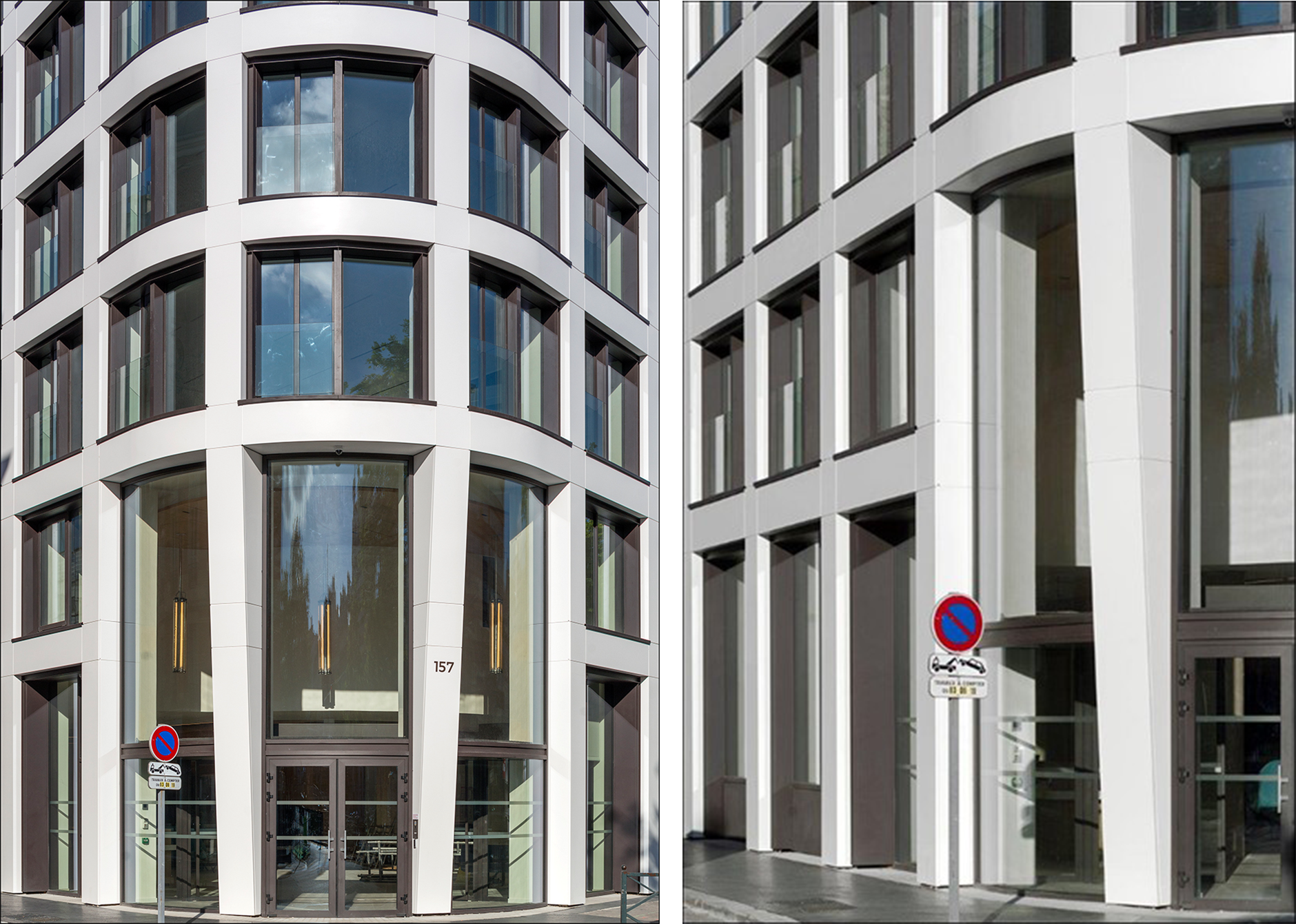 The facade of the office building in Neuilly (France) was covered with 800 panels of Corian® Solid Surface in the colour Glacier White